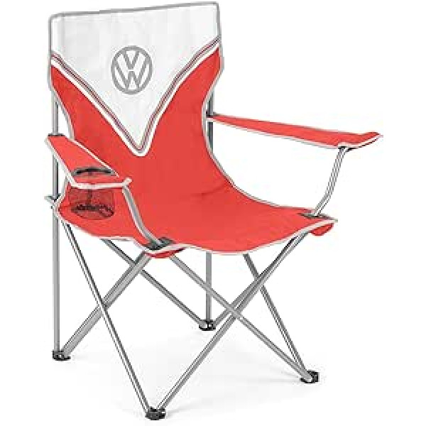 Board Masters VW Collection - Volkswagen Folding Camping Chair with Cup Holder in T1 Bulli Bus Design 85 cm (Front/Red & White, One Size)