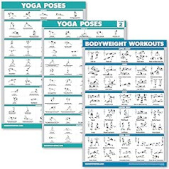 Palace Learning 3 komplekts: Jogas pozu 1. un 2. sējums ķermeņa svara vingrinājumu plakātu komplekts — 3 treniņu diagrammu komplekts (lamināts, 18 x 24 collas)