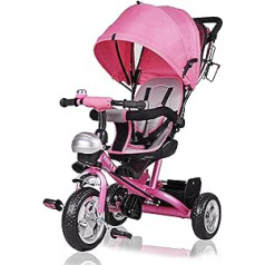 Spielwerk Tricycle Safety Belt Push Bar Removable Adjustable Footrest with Roof Removable Basket Children's Tricycle Bicycle Balance Bike Pushchair Children Toddlers Baby Pink