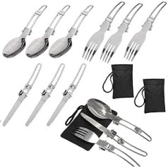 3 Sets Camping Cutlery Travel Cutlery Camping Folding Cutlery Stainless Steel Folding Camping Cutlery Set Spoon/Fork/Knife Portable Cutlery Folding Cutlery for Camping Travel Hiking with 3 Storage