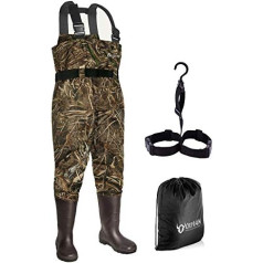 OXYVAN Waders Waterproof Lightweight Fishing Trousers with Boots Boat Foot Hunting Waders for Men Women (M8/W10, Camouflage)