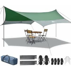 Forceatt Tent tarpaulin, 3.7 x 4.3 m tarp ultralight with 6 strapping points, waterproof tarp can be used with tent and hammock for camping, hiking and other outdoor activities.