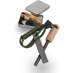 Lambda Coffee Fire Steel & Firewood Outdoor - Magnija Fire Starteris ar koka rokturi un Paracord | Ietver glabāšanas kasti Tinder savākšanai | Krama izdzīvošana ārā | Fire Steel āra