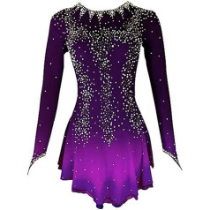 Čiuožimo suknelė Violetinė Geltona Halo Dažų Spandeksas Rankų darbo kristalai su ilgomis rankovėmis čiuožimo figūrėlė