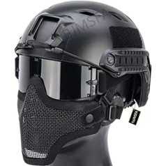 Tactical Airsoft Quick Helmet PJ Type and Foldable Half-Face Air Gun Mesh Mask, Safety Glasses with 3 Lenses, Suitable for CS/Hunting/Paintball/Shooting