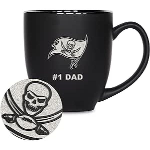 Rico Industries NFL Football Tampa Bay Buccaneers #1 Dad 16 unces lāzergravēts matēts melns keramikas bistro krūze — karstie vai aukstie dzērieni