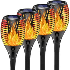 Jonwall Solar Flame Light, Pack of 4 LED Solar Lights, Solar Torch, Garden Torches with Realistic Flames, IP65 Waterproof Garden Lights, Solar Lights for Outdoors, Gardens, Paths, Lawn