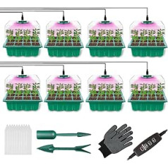 flintronic Indoor Greenhouse Propagator, 8 Pieces, 96 Cell Mini Greenhouse Propagation Set with Timing Controller, Adjustable Brightness, Seedling Starter with Lid and Ventilation