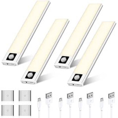 AIBOO LED-Bewegungsmelder-Schrankleuchte, kabellos, mit Bewegungsmelder-Option, Schranklichter, USB-wiederaufladbar, für Küche, Speisekammer, Schränke unter Treppen (4 Stück, warmweiß)