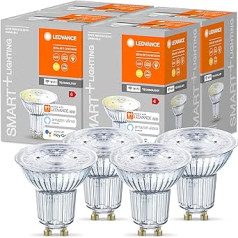 LEDVANCE Smart LED atstarotāja lampa ar WiFi tehnoloģiju, GU10 ligzda, silti balts (2700 K), regulējams, aizstāj atstarojošās lampas ar 40 W, SMART+ WiFi vietas GU10 aptumšojams, iepakojumā 4 gab.