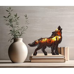 Decorative LED Wooden Night Light 3D Animal Shape Wolf Decorative Bedside Table Bookshelf Desk Children's Bedroom Original Gift Idea for Home Birthday Christmas (Wolf)