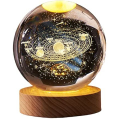 3D Solar System Lamp Crystal Ball Large with Base and LED Light USB in Gift Box