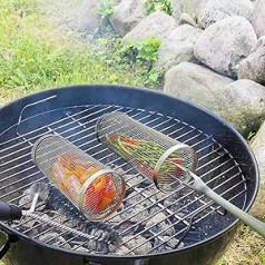 Tragbar Zylinder Grillkorb Edelstahl AuÃŸengrill Gemüse, Französisch Pommes, Grillkochzubehör Grillkorb Edelstahl Camping-Essentials Mit Gabel