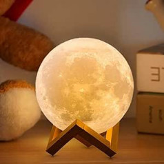 ACED Moon Lamp 2023 Upgrade 3D Moonlight 16 Colours with Wooden Stand Remote/Touch Control and USB Rechargeable Gifts for Women Girls Boys 18 cm