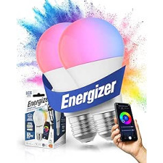 Energizer Smart LED, daudzkrāsu aptumšojama WiFi spuldze, 9 W, vadāma ar lietotni, mājas spuldze, kas ir saderīga ar Alexa, Google un Siri, nav nepieciešams centrmezgls, lampas turētājs E27, iepakojums pa 2, silti balts (S18687)