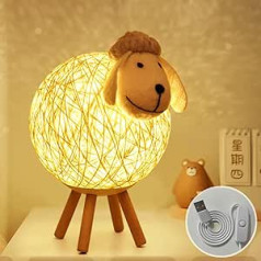 Osairous LED Night Light, Creative Sheep Rattan Table Lamp, USB Night Lamp with Projection for Eye Care for Kids Room