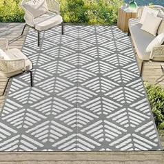 Capslpad Boho Outdoor-Terrassenteppich 150x245cm Wendematte Wasserdichter Kunststoff-Strohteppich Tragbarer Wohnmobil-Campingteppich für Veranda Picknick Balkon Deck Garten Hinterhof Strand Zelt Dekor