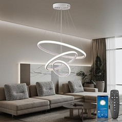 YOODI Modernais LED piekarināmais gaismeklis ēdamgalds, 3 gredzenu LED piekarināmais gaismeklis 45 W, regulējams ar tālvadības pulti piekaramo lampu, 3000 K - 6000 K, lineāra dizaina piekaramie gaismekļi ēdamistabai, viesistaba