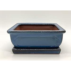 Bonsai bļoda ar apakštasīti, zils keramikas glazēts taisnstūrveida garums: 16 cm x platums: 13 cm x augstums: 6,5 cm - Bonsai bļoda - Bonsai pods - iekštelpās/ārā