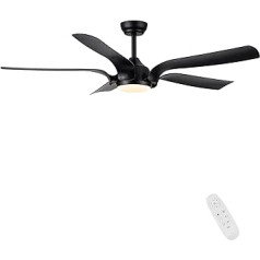 CJOY griestu ventilatori ar apgaismojumu, 142 cm griestu ventilators ar apgaismojumu un tālvadības pulti, klusa, regulējama lampa ar ventilatoru, līdzstrāvas motors, reversīvs, melns