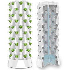 YMAOMAO Growing System Vertical Tower, Hydroponics Tower Kit, Freistehender vertikal wachsender aeroponischer Garten zum Pflanzen Gemüse mit Hydratationspumpe, Saatbeet und Netztöpfen, White-64Pots