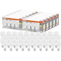 Osram 4058075819450 LED Base Classic A, spuldzes formā ar E27 ligzdu, nav regulējams, aizstāj 60 vati, matēts, silti balts - 2700 kelvini, iepakojumā 40