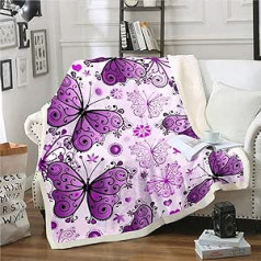 Meiteņu Butterfly Sega Purpura Butterflies Print Flīsa Sega Luksusa sieviešu sega 130 x 150 cm Boho Psychedelic Mīksta sega dīvāngultai Dīvānam Plīša segas