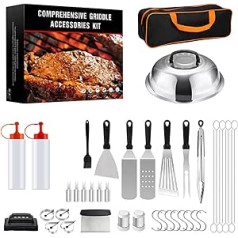 42 Piece Barbecue Accessory Set, BBQ Barbecue Cutlery Set Stainless Steel for Men Gift Barbecue Accessories with Pressa per Grigliare Barbecue Tongs Grill Spatula Ganci Grill Case for Garden Camping