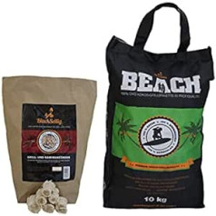 BlackSellig 10 Kg Beach Kokos Grill Briketts + 50 Stück Anzünder perfekte Profiqualität