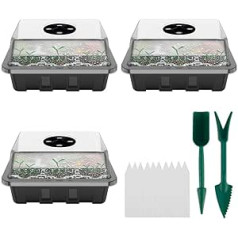 3 Piece Indoor Greenhouse Propagation Box Greenhouse Propagation Tray Mini Greenhouse Propagation Set with Lid and Ventilation, Germination Trays Plant Bowls Seedlings Propagation Trays 12 cells