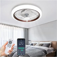 Griestu ventilatori ar apgaismojumu un tālvadības pulti, 48 cm griestu apgaismojums ar ventilatoru, moderns LED aptumšojams ventilatora apgaismojums, 3 krāsas un 6 ātrumi viesistabai, guļamistabai, brūna