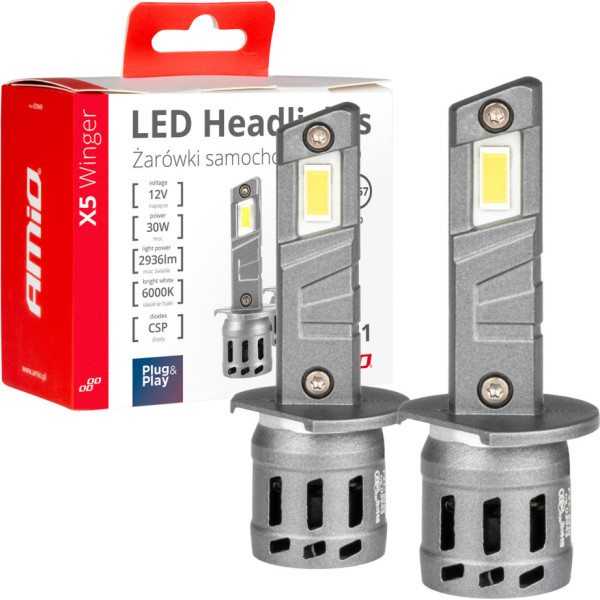 LED auto spuldzes x5 sērijas winger h1 6000k canbus amio-03943