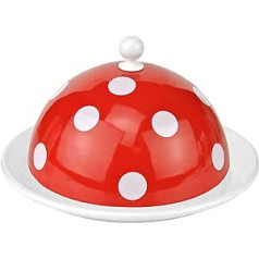 Münder Email le Butter Dish, Plate with Cloche – Nostalgic – Diameter Lid: 16 cm, Plate Diameter 19.5 cm – Colour: Red with White Dots – 2-Piece Set