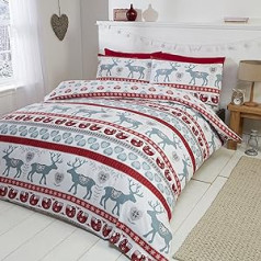 Scandi 100% izturētājs Baumwolle Feinbiber Bettwäsche Quilt Bettbezug un 2 Kissenbezüge Bett-Set, Rot/Mehrfarbig, Super King