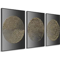 DekoArte - Pictures Wall Pictures Living Room Minimalist Circles 50 x 70 cm x 3 Pieces - Pictures with Frame Black Included