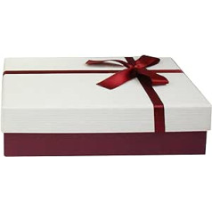 Emartbuy Rigid Gift Box, 33.5 x 25 x 11.5 cm, Textured Burgundy Box with Cream Lid