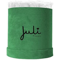 Juli Flowers apaļa zaļo rožu kastīte ar Infinity Roses rokām darināta ziedu kaste no Vācijas Big Velvet Green Round (balta)