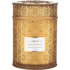 La Jolíe Muse aromātiskā svece no stikla, sandalkoka un pačūlijas aromātiskā svece, 550 g, dabīgā sojas svece mājām, dāvanu svece, degšanas laiks 90 stundas