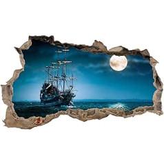 3D Wandtattoo Mauerloch Wandsticker Wandaufkleber Durchbruch Städte Landschaft Abenteuer selbstklebend H 60 x B 100 Schlafzimmer Wohnzimmer (WL05 Piratenschiff)