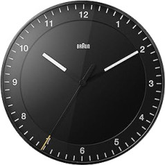 Braun BC17B kvarca sienas pulkstenis melnā krāsā ar klusu kustību, klasisks sienas pulkstenis ar diametru 33 cm