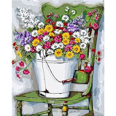 CaptainCrafts DIY Oil Painting by Numbers for Adults 40 x 50 cm Flower (A Bucket of Daisy on a Chair, Without Frame)