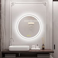 AI-LIGHTING Bathroom Mirror Round with Lighting 50 cm LED Bathroom Mirror with Lighting Anti-Fog Dimmable 3 Light Colours Illuminated Bathroom Mirror with Light Wall Mirror with Light