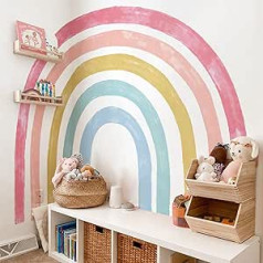astrkiz Krāsaina varavīksnes sienas uzlīme bērniem meitenēm, zēniem, akvareļu varavīksne ar auduma efektu bērnu istabā, mazuļu istabā, rotaļu istabā, neplīsumizturīga auduma sienu uzlīmes, sienas uzlīmes, sienas