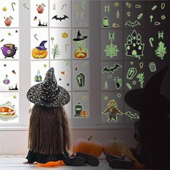 WALPLUS Halloween Window Stickers Removable Reusable Double Sided Window Stickers for Glass Living Room Window Display Halloween Glow in the Dark Haunted Pumpkin 83 Pieces