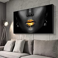 LXTOPN attēli Zelts, melns sieviešu lūpas, sienas attēls neaustas kanvas mākslas druka Moderni sienas attēli Sienas dekorācijas dizains sienas attēls - seksīgi abstrakti kanvas attēli liela dzīvojamā istaba bez rāmja (80