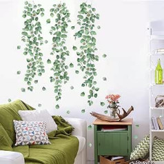 KAIRNE Wall Stickers Hanging Green Leaves Botanical Plant Wall Stickers White Flowers Wall Stickers for Living Room Bathroom Spring Ivy Leaf Wall Art Decoration 61 Pieces