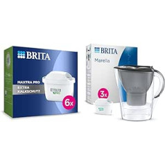 BRITA Maxtra Pro Extra apsaugos nuo kalkių vandens filtro kasetė – 6 vienetų pakuotė ir Marella grafito vandens filtro ąsotis, įskaitant 3 x Maxtra Pro All-in-1 kasetę