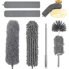 Telescopic Duster, 7-Piece Retractable Duster Combined, Long Extendable up to 210 cm, Split Dust Brush for High Ceilings, Ceiling Fans, Ceilings Cobwebs (Grey)