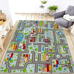 Capslpad Kinder Teppich 150x200cm Groß Pädagogische Kinder Spielbereich Teppich Verkehr Straße Autos Teppich Spielmatte Stadtplan Kinder Auto Teppich für Spielzimmer Schlafzimmer Klassenzimmer Dekor