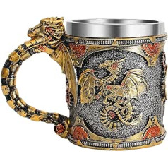 Nerūsējošā tērauda Steampunk Dragon kafijas krūze, Dungeons and Dragons Gear Gold Dragon alus krūze, Krūka, dāvana vīriešiem, Tēva diena